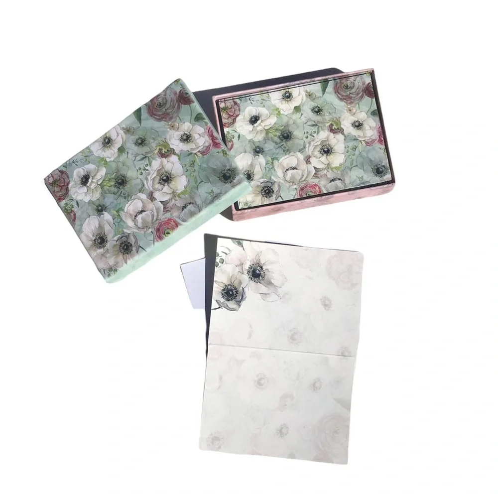 Crown Point Graphics Mauve & Sage Florals Note Cards (FNC91277), Boxed Set of 15
